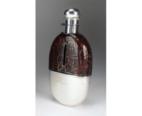 An early 20th century silver mounted hip flask, W C Griffiths, Birmingham 1916, the glass flask with leather mount, removable