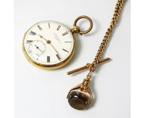 A Gentleman's 19th century 18ct gold fusee pocket watch, London 1856, by John Poole, the white enamel dial with black Roman n