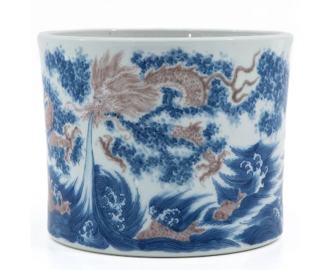 Decorated with fish, Kangxi mark, 20 cm. in diameter x 16 cm. tall.