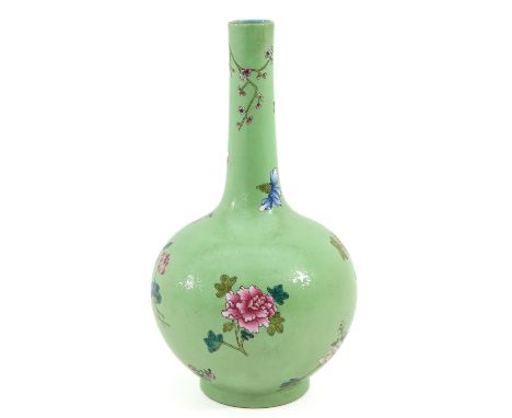 Light green ground decorated with flowers, Qianlong mark, 32 cm. tall. 
