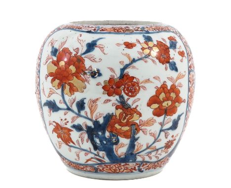 Floral decor, 18th Century, 20 cm. tall, star hairlines inside of jar, hole in bottom.