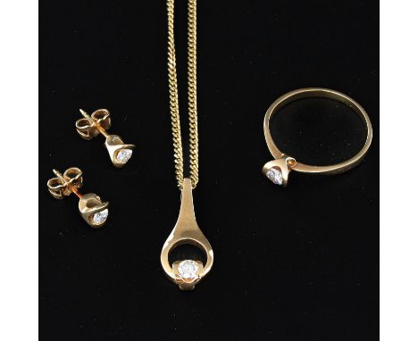 Including earrings, necklaces and ladies ring size 19, set with top quality diamonds 2 x 0.44 carat and 2 x /034 carat, total