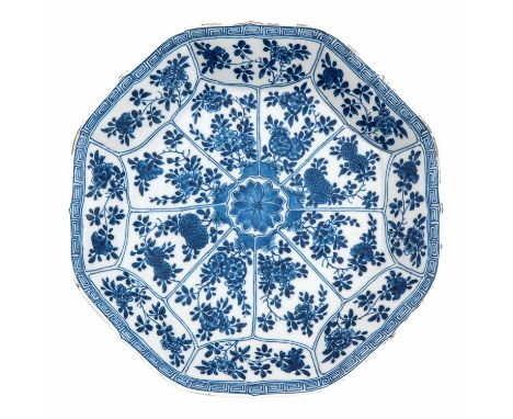 Floral decor, 18th Century, marked with double ring and flower, 26 cm. in diameter, chip.