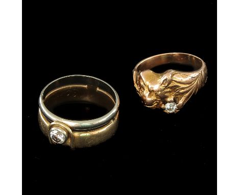 Set will brilliant cut diamonds, largest diamond is approximately 0.4 ct., largest ring size is 20, 23 grams total weight.