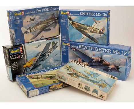  Seven Revell model constructor kits, 1:32 scale, No's. 04712, 03944, 04725, H-249, H-298, 03986, 04889, boxed.