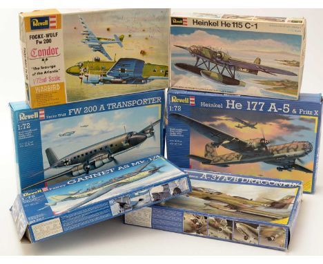  Twelve Revell model constructor kits, 1:72 scale, No's. 04292, 03939, 04672, 04309, 04503, 04616, H-241, 0439, 04306, 04310,