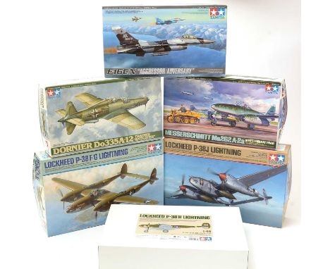 Sixteen Tamiya model constructor kits, 1:48 scale, No's. 61097*2400, 61073*3900, 61083*2400, 61086*3000, 61064*2800, 61066*34