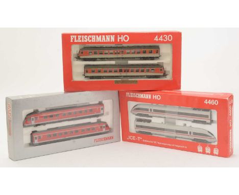 Fleischmann HO-gauge two-car diesel sets, 4430, 4460 and 4418, all boxed. 
