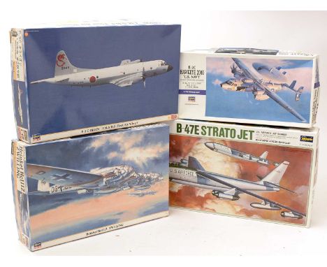 Nine Hasegawa model constructor kits, 1:72 scale, No's. 00929, 04042, 02005, 01571, 00556, 00995, 01561, 02109, B-47E Strato 