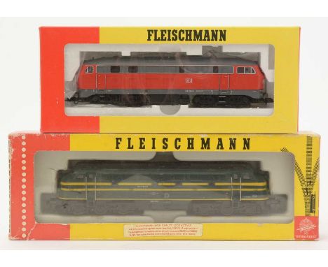 Fleischmann HO-gauge diesel locomotives, 4236 in DB red and grey livery, and 4270 in SNCF livery, both boxed. (2)