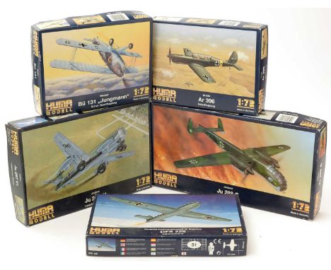 Nine Huma Modell model constructor kits, 1:72 scale, No's. 5001, 6001, 3503, 2504, 3003, 6500, 4501, 3500, 2511, boxed.