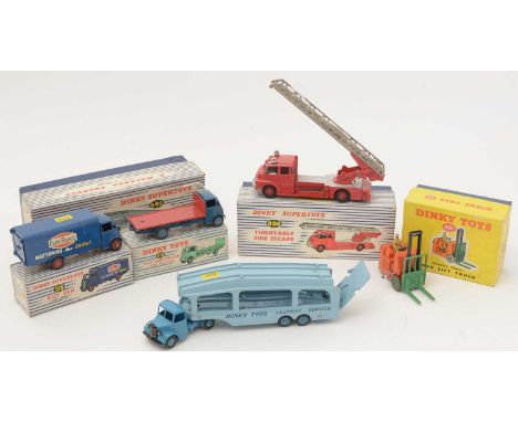 Dinky Toys and Supertoys, comprising: Coventry Climax Fork Lift Truck, 401; Pullman Car Transporter, 982; Turntable Fire Esca