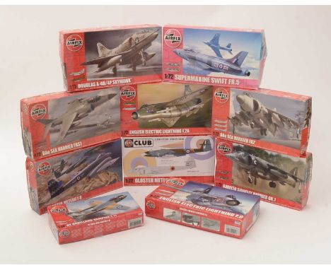 Ten Airfix model constructor kits, 1:72 scale, No's. A04003, A03029, A05042, A02058, A03078, A03003, A04064, A73015, A03079, 