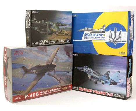 Six G.W.H model constructor kits, 1:32 scale, No's. 3202; 1:48 scale, L4818, S4819; 1:144 scale, No's. L1004, L1007, L1001, b