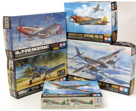 Five Tamiya model constructor kits, 1:32 scale, No's. 60326*19800, 60320**1100, 60322**9800, 60318**8000, 60325**13800, boxed