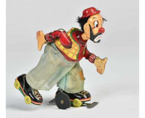 TPS, Roller Skating Clown, Japan, 16 cm, Blech, UW ok, min. LM, Z 1-2