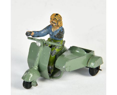 Moko, Roller mit Beiwagen, England, 6 cm, Druckguss, Fahrer beschädigt