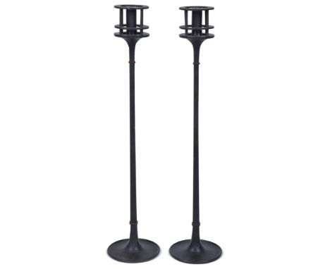 A Pair of Stylish 20th Century Danish Cast-Iron Candlesticks by Jens H. Quistgaard ( 1919 - 2008):
Incuse stamped under base 