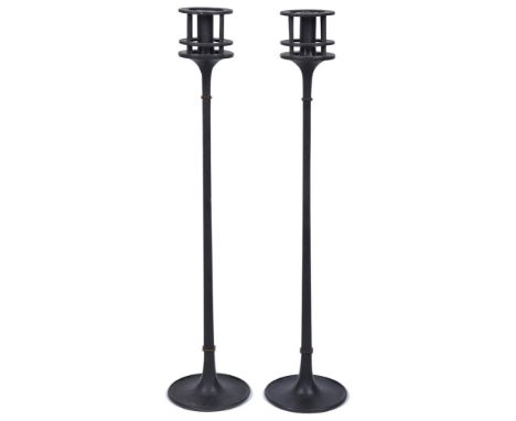 A Pair of Stylish 20th Century Danish Cast-Iron Candlesticks by Jens H. Quistgaard ( 1919 - 2008):
Incuse stamped under base 