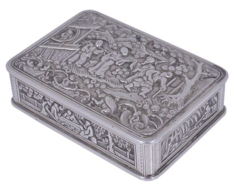 An Early 19th Century Chinese Silver Export-Ware Snuff Box:
Stamped with pseudo-English marks, second quarter of 19th century