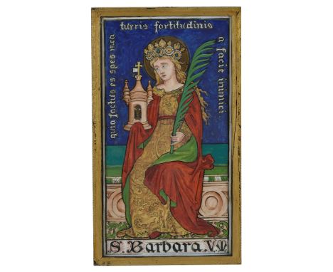 C. G. Gray (19th/20th century):
An Arts & Crafts enamel plaque depicting Saint Barbara, signed & dated 1921 verso, H 27 x W 1