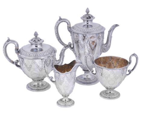 A Victorian Silver Four-Piece Tea and Coffee Service, by Elizabeth Eaton, London 1862/3:
In the classical revival manner,  ur