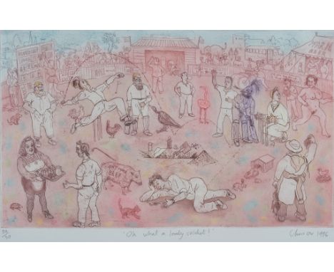 Chris Orr, R.A. (British, b. 1943):
'O What A Lovely Cricket!', etching in colours, hand signed in pencil & numbered 50/50, H
