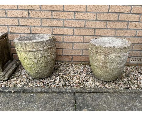 PAIR OF PLANTERS, AND ONE OTHER  along with a square pedestal, each in stone and concrete aggregate, the planters all of circ