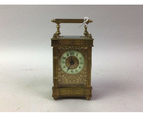 VICTORIAN CARRIAGE CLOCK, the white enamel dial with Arabic numerals15cm high