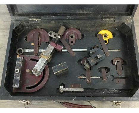 GROUP OF BENCH BENDING TOOLS, IN WOODEN BOX Hugh Smith Glasgow ltd