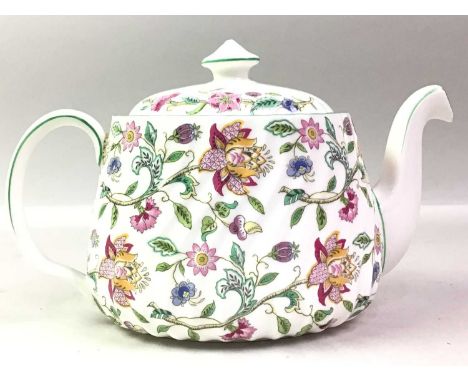 MINTON PART TEA SERVICE, HADDON HALL PATTERN, comprising teapot, coffee pot, lidded jar, cups and saucerstea pot 14.5cm high 