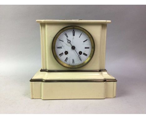 SLATE MANTEL CLOCK, PAINTED  the dial set with Roman numerals20cm high