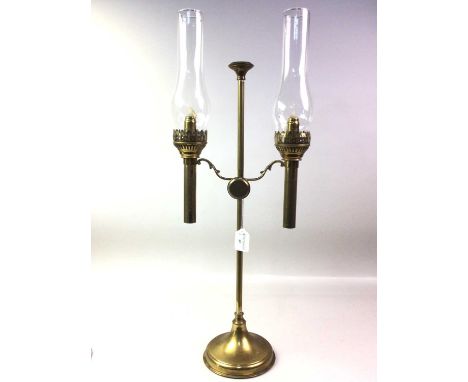 TWIN BRANCH OIL LAMP, with glass chimneys70cm high