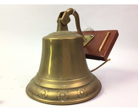 BRASS SHIPS BELL, ALONG WITH OTHER ITEMS comprising a brass mount from HMS Nile/Conway (Merchant Navy Training Ships) horse m