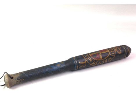 VICTORIAN TRUNCHEON/TIPSTAFF, LATE 19TH CENTURY  painted in polychrome and gilt, inscribed Honi Soit Qui Mal y Pense above VR