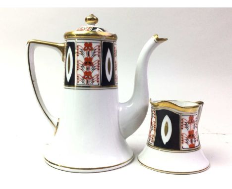 NORITAKE COFFEE SET, IMARI PATTERN comprising six cups, saucers, coffee pot, sugar bowl and cream jugThe coffee cups ate 5.3 