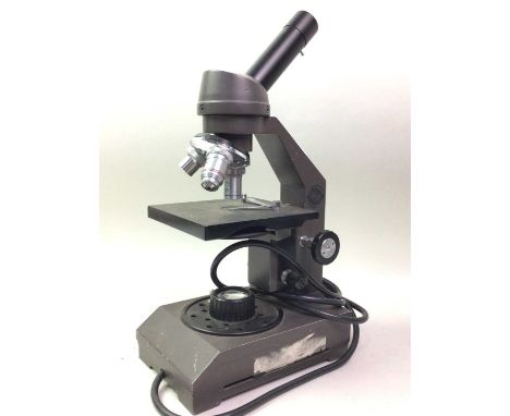SWIFT INSTRUMENTS ELECTRIC MICROSCOPE, AND OTHER ITEMS  including a blow butter churner, vintage razors and a brass plant wat
