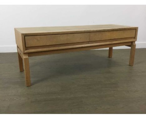MARIAN GRABINSKI FOR IKEA, PAIR OF SWEDISH LIGHT OAK CONSOLE TABLES, CIRCA 1970 with two drawers on square section supportspa