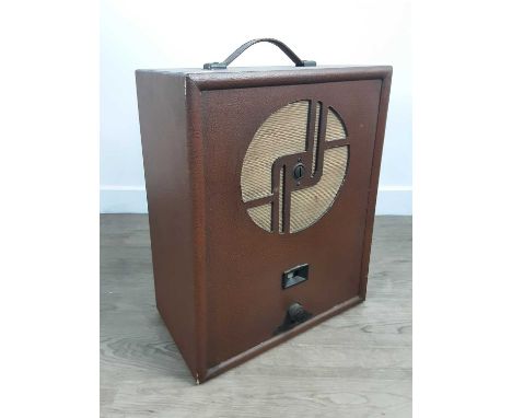 ART DECO STYLE SPEAKER BOX, ALONG WITH COMMEMPORATIVE ITEMS including a commemorative bottle of Tennats lager, assorted cutle