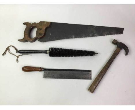 GROUP OF VINTAGE TOOLS, IN WOODEN BOX including saws, planes and hammers