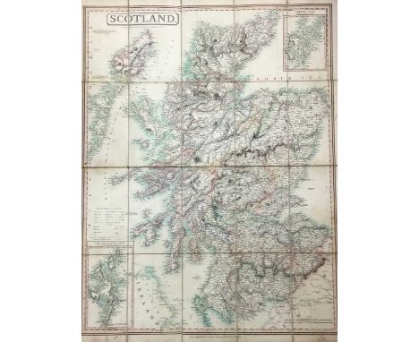 RICHARD HOLMES LAURIE, MAP ALONG WITH A HANDWRITTEN MANUSCRIPT  a hand coloured folding map of Scotland, published 1828, with