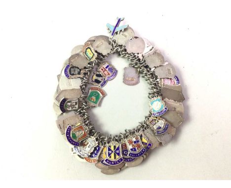 SILVER SOUVENIR CHARM BRACELET, AND OTHER ITEMS the charm bracelet with various enamelled charms from around the UK, together