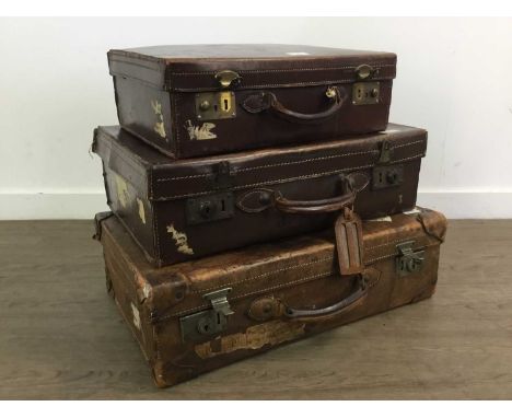 GROUP OF THREE VINTAGE GRADUATED TRAVEL CASES, 20TH CENTURY each of rectangular form, one bearing a Canadian Pacific Cruises 