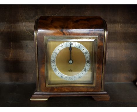 ART DECO BURR & WALNUT & BRASS MANTLE CLOCK MADE BY ELLIOTT