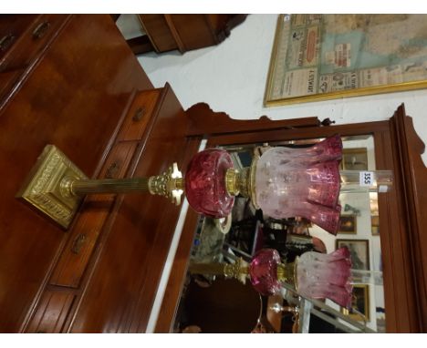 VICTORIAN BRASS & RUBY GLASS OIL LAMP