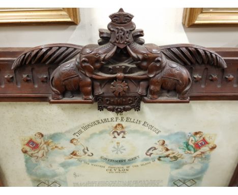 WATERCOLOUR IN HEAVILY CARVED FRAME PRESENTED TO THE HONOURABLE F R ELLIS ESQUIRE FOR THE WESTERN PROVINCE OF THE ISLAND OF C