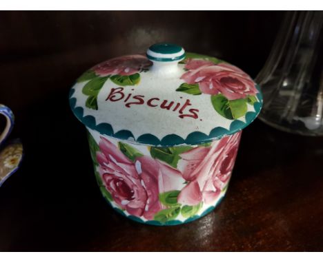 Sold at Auction: VINTAGE CABBAGE ROSE PINK GLASS BISCUIT JAR