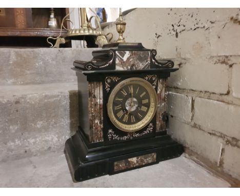 VICTORIAN FRENCH SLATE & MARBLE MANTLE CLOCK
