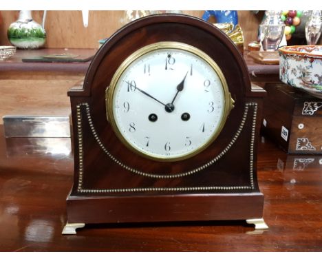EDWARDIAN MAHOGANY ENAMEL FACED MANTLE CLOCK
