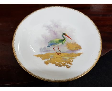 VICTORIAN GRAINGER WORCESTER PLATE WITH HANDPAINTED BIRD SCENE
